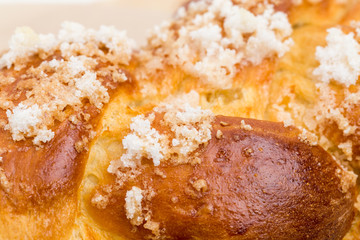 Delicious cake with crispy sugar.