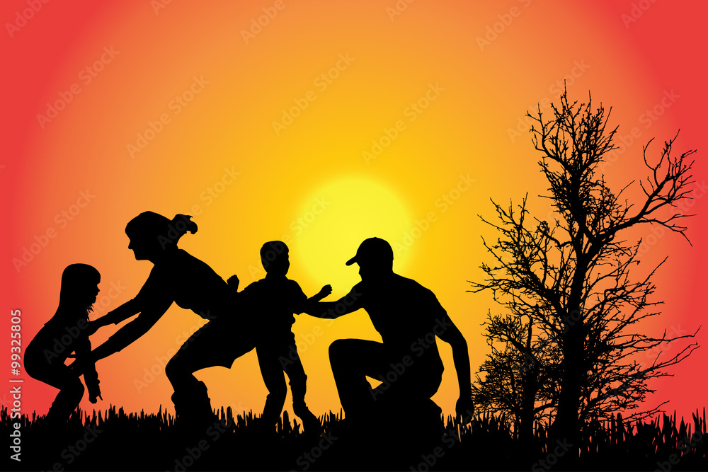 Sticker Vector silhouette of a family.