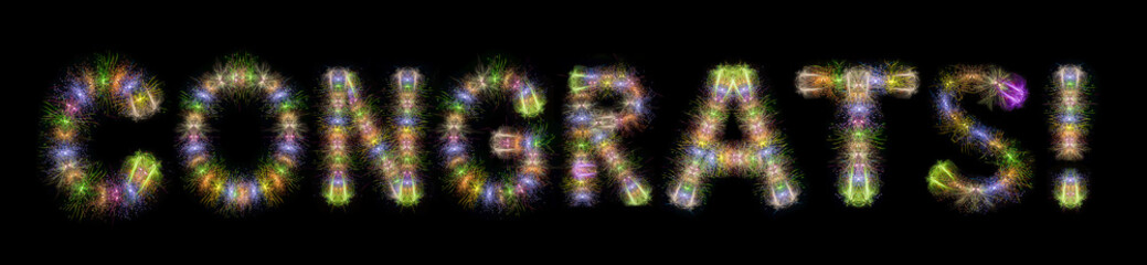 Congrats text colorful sparkling fireworks horizontal black back