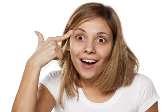 happy woman with an idea on a white background