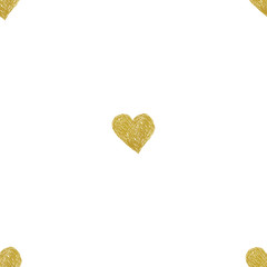 Gold  hearts on white background. Seamless pattern