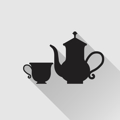 The teapot and cup icon. Tea symbol. Flat Vector illustration