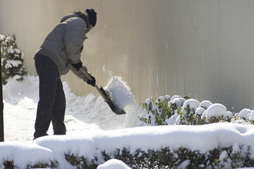 Man Removing Snow with a Shovel