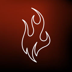 Fire icon. Flame sign. Flammable symbol. Thin line icon on red background. Vector illustration.