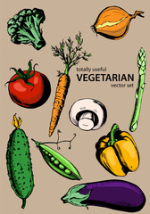Vegetarian vector set (vegetables and  mushrooms)