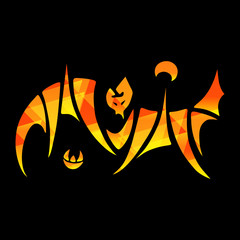 stylized bat in orange colours on a black background