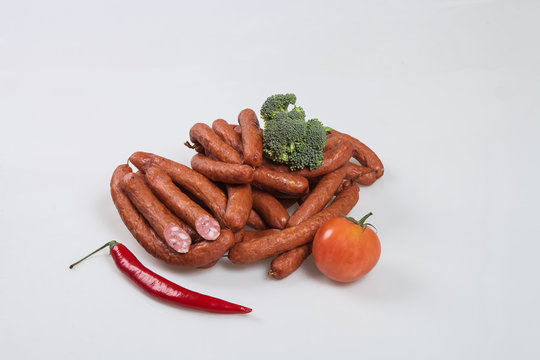 Sausage on a white background in studio