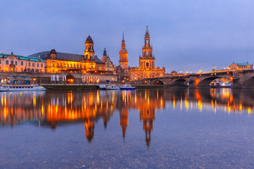 Old Town and Elba at night in Dresden, Germany