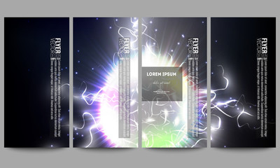 Set of modern flyers. Electric lighting effect. Magic vector background with lightning. 