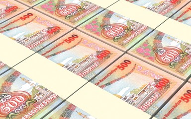 Maldivian rufiyaa bills stacks background. Computer generated 3D photo rendering.