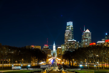 Benjamin Franklin Parkway view from Philadelphia Museum of Art at night