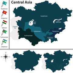 Political map of Central Asia - obrazy, fototapety, plakaty