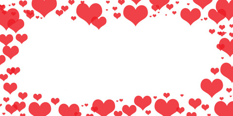 Red different shaped hearts frame on white background