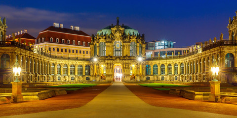 Panorama of Zwinger at night in Dresden, Germany