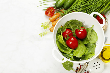 fresh organic garden vegetables in colander