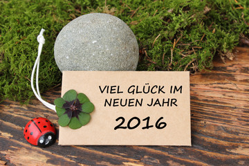 Marienkäfer und vierblättriges Kleeblatt zum Neujahr 2016

