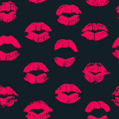 Seamless pattern with lipstick kisses.