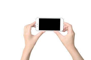 Hand with mobile smart phone Isolated on white background