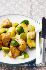fried chicken fillet with Brussels sprout