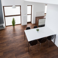 View from the top of big modern dining hall