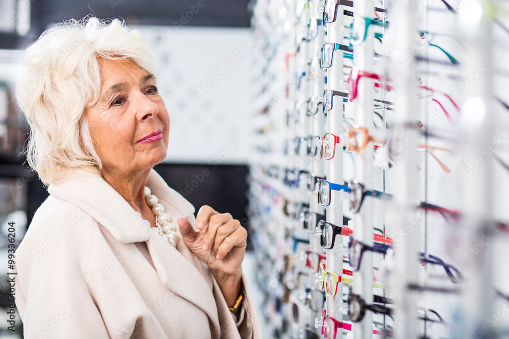 Sticker Elderly lady at glasses store