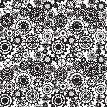 Black Gears, Steampunk Seamless Pattern