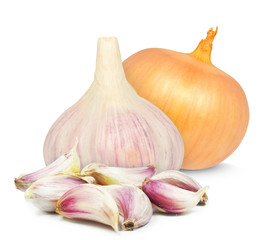 garlic and onion isolated on white background