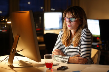 Businesswoman working late night