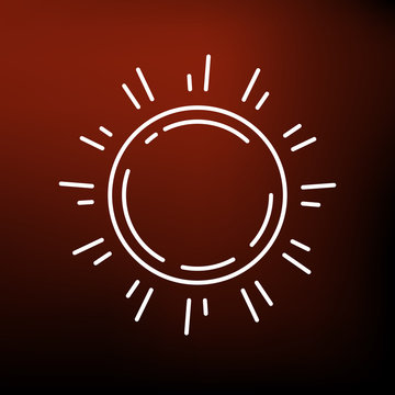 Sun rays icon. Sunlight sign. Sunshine symbol. Thin line icon on red background. Vector illustration.