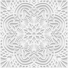 3D seamless white background, square tiles, Arabic and Indian ornament, vector