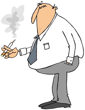 Businessman smoking a cigarette