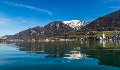 Fototapeta na wymiar Wolfgang Lake,Village,Grosser Hollkogel-Austria
