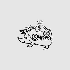 Hedgehog ,money bag, icon vector