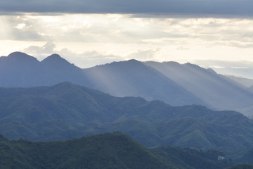 sun ray and mountains layers at North Laos.