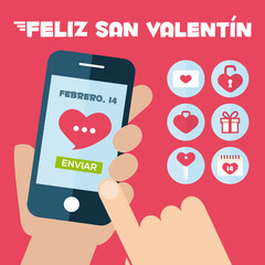 Set Smart-phone app concept. Valentine's Day holiday icons. Flat icons design


