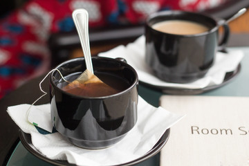 Cup of tea in a hotel room