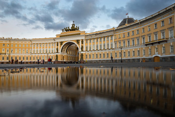 Fototapeta na wymiar St. Petersburg. Palace Square. Main Headquarters. Reflection in water.