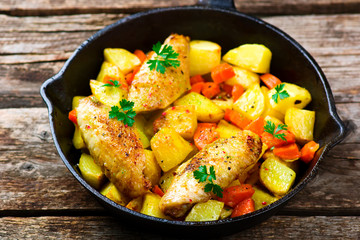fried chicken with vegetables