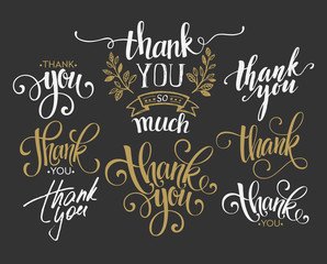 Set of custom THANK YOU hand lettering. Vector illustration