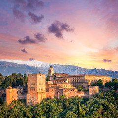 Fantastic Ancient Alhambra at thel evening time, Granada, - obrazy, fototapety, plakaty