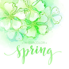 Watercolor spring flower background. Vector illustration