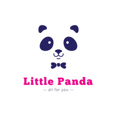 Vector minimalistic panda head with bow tie logo