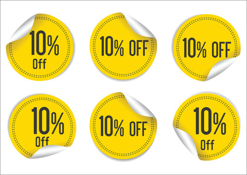 10 percent off yellow paper sale stickers