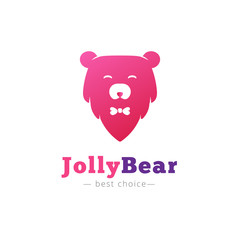 Vector cute minimalistic bear head with bow tie logo
