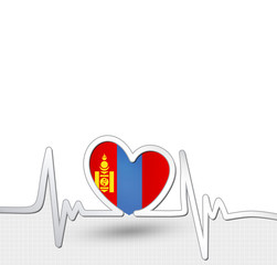 Mongolia flag heart and heartbeat line