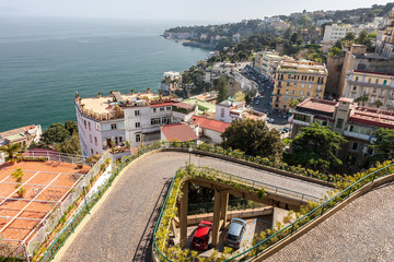 Panorama of Naples from a high point on a sunny day.