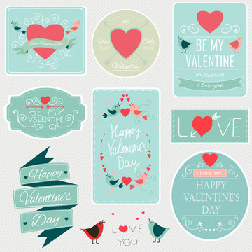 Valentines day set - labels, emblems and other decorative elements. Vector. 