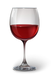 Glass wine glass with red wine. A realistic, transparent, vector.