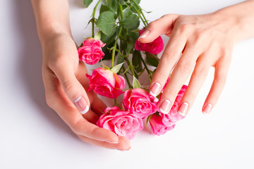 French lunar manicure with bouquet.