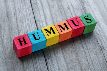 hummus text on colorful wooden cubes